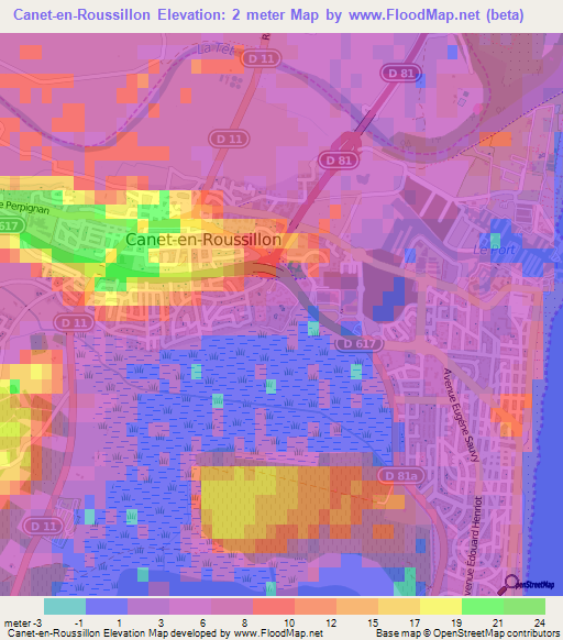 Canet-en-Roussillon,France Elevation Map