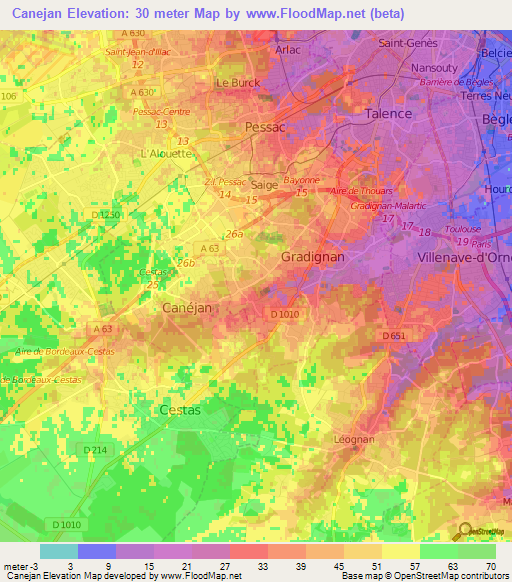 Canejan,France Elevation Map