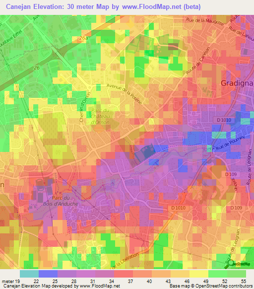 Canejan,France Elevation Map