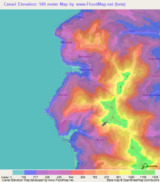 Canari,France Elevation Map