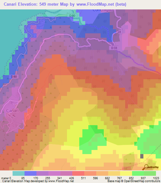 Canari,France Elevation Map