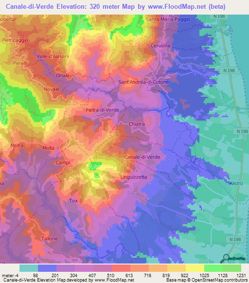 Canale-di-Verde,France Elevation Map