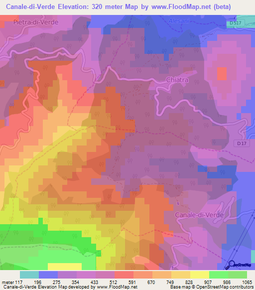 Canale-di-Verde,France Elevation Map