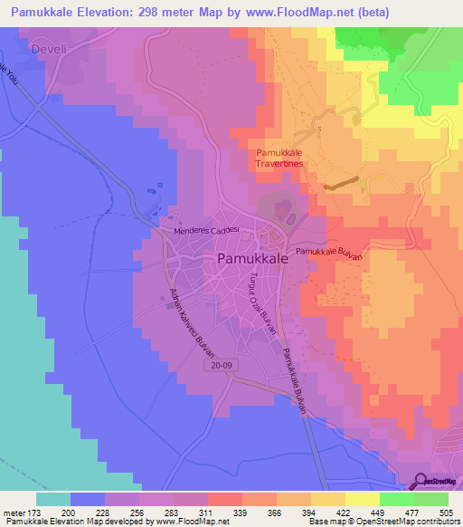 Pamukkale,Turkey Elevation Map