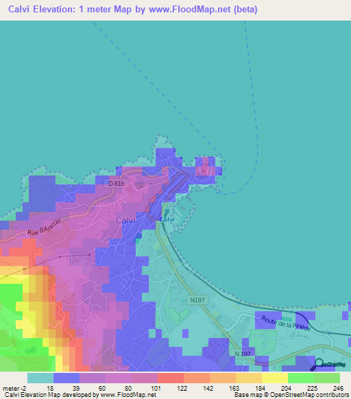 Calvi,France Elevation Map