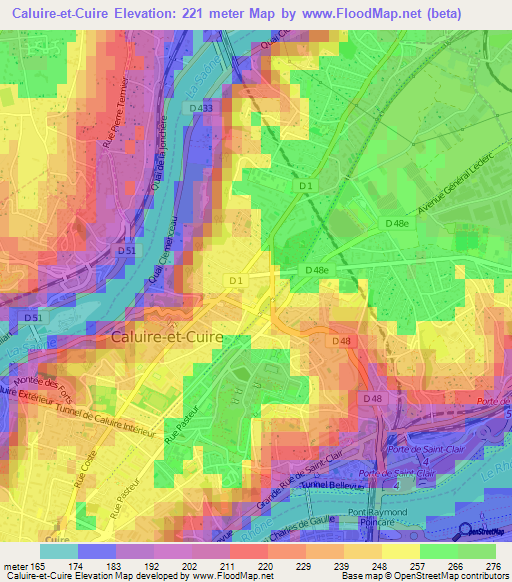 Caluire-et-Cuire,France Elevation Map