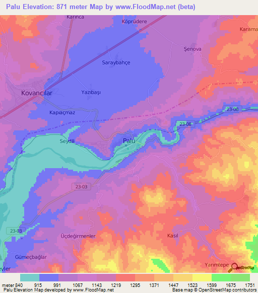 Palu,Turkey Elevation Map