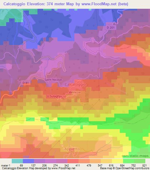 Calcatoggio,France Elevation Map