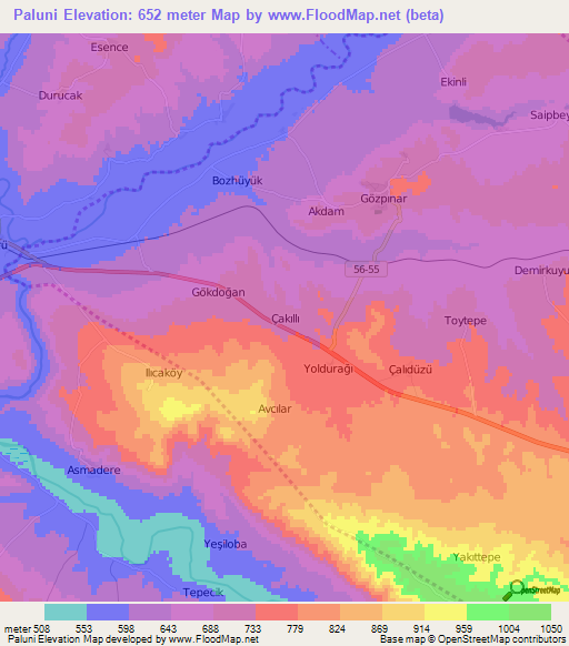 Paluni,Turkey Elevation Map