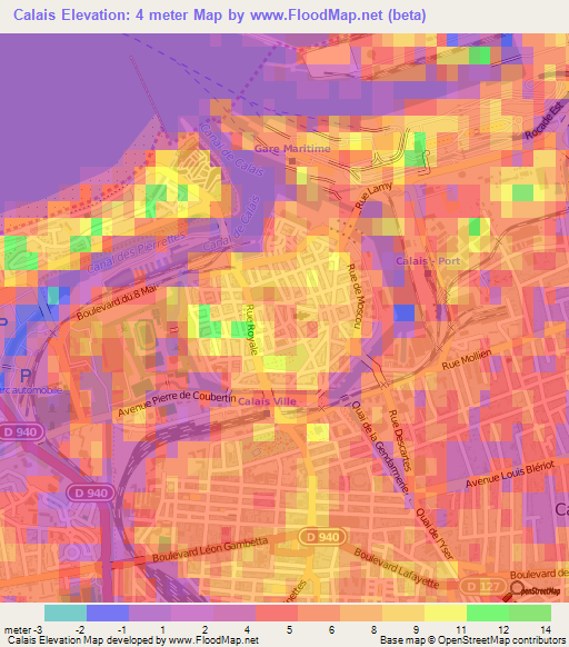 Calais,France Elevation Map