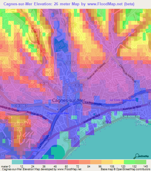 Cagnes-sur-Mer,France Elevation Map