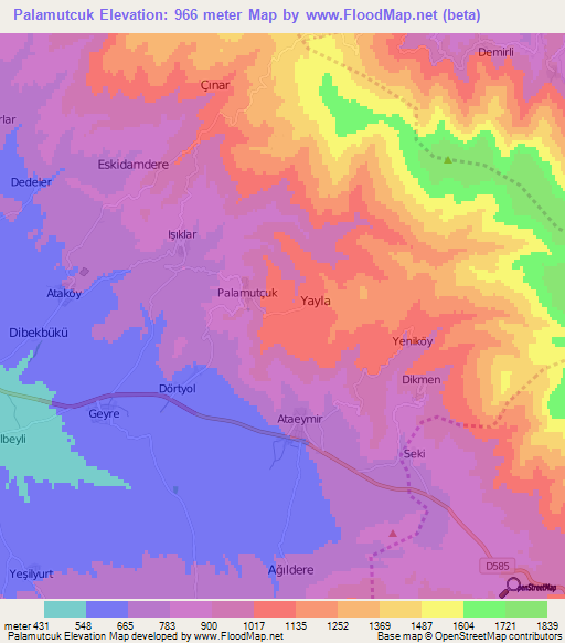 Palamutcuk,Turkey Elevation Map