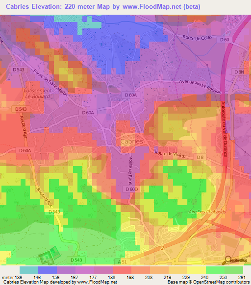 Cabries,France Elevation Map