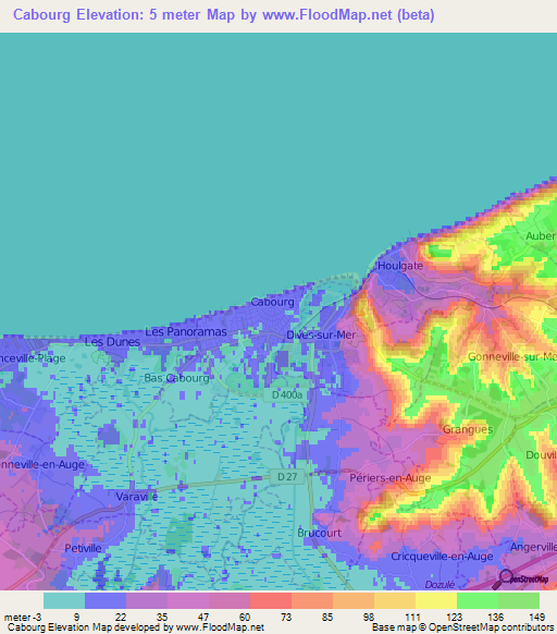 Cabourg,France Elevation Map