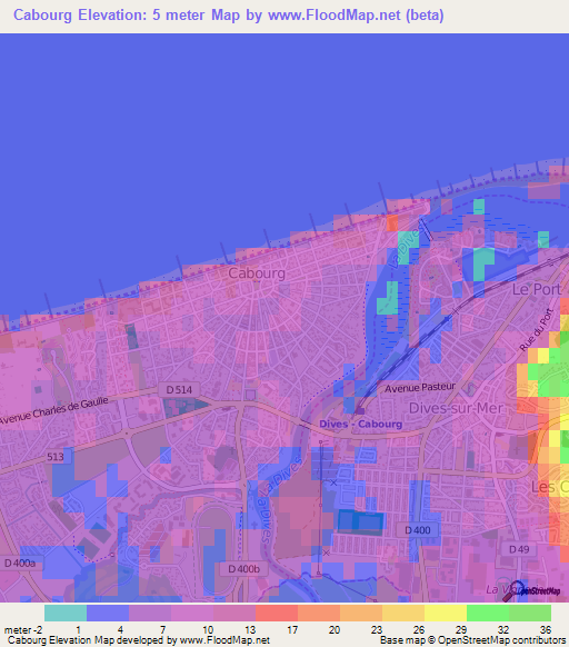 Cabourg,France Elevation Map