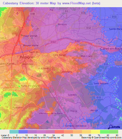 Cabestany,France Elevation Map