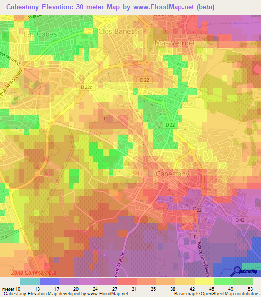 Cabestany,France Elevation Map