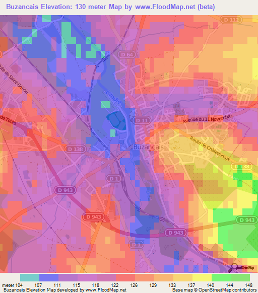 Buzancais,France Elevation Map