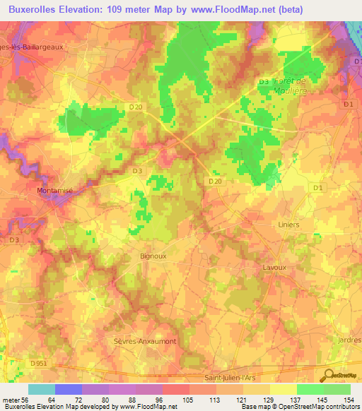 Buxerolles,France Elevation Map