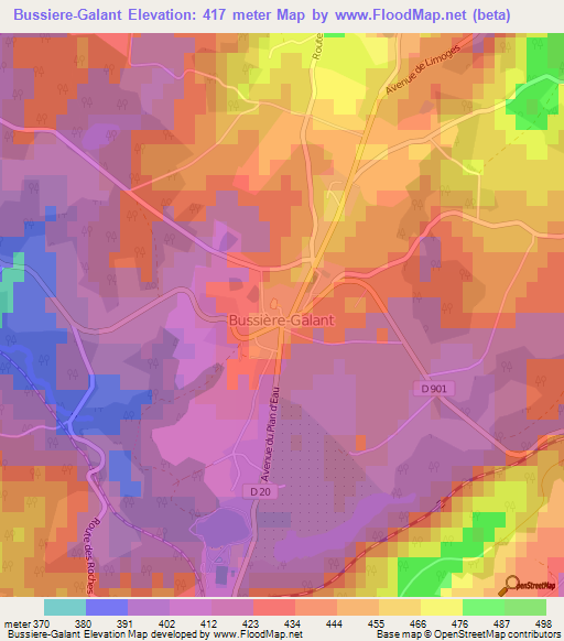 Bussiere-Galant,France Elevation Map