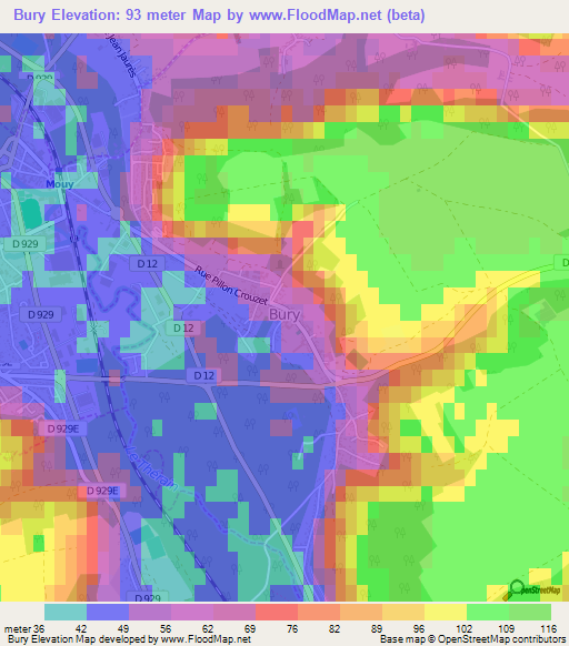 Bury,France Elevation Map