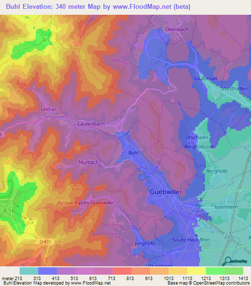 Buhl,France Elevation Map