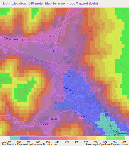 Buhl,France Elevation Map