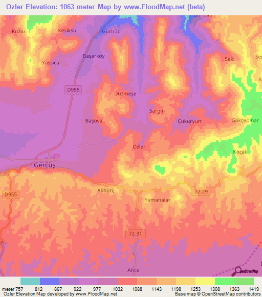 Ozler,Turkey Elevation Map