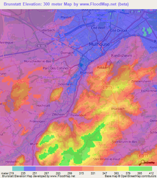 Brunstatt,France Elevation Map