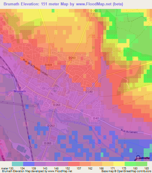 Brumath,France Elevation Map