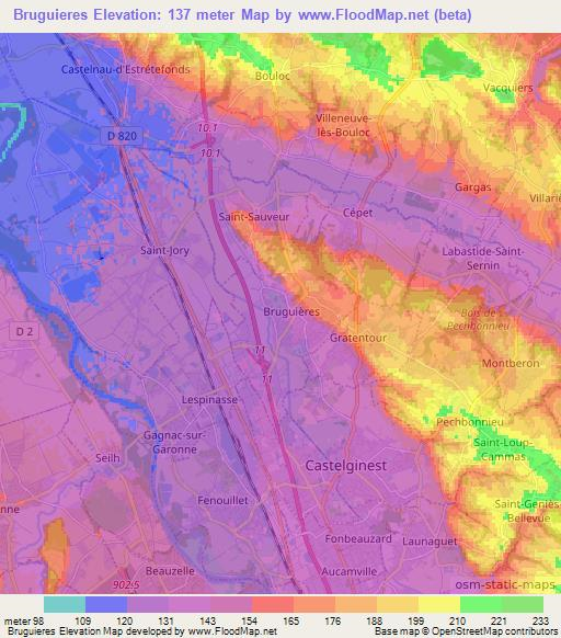 Bruguieres,France Elevation Map