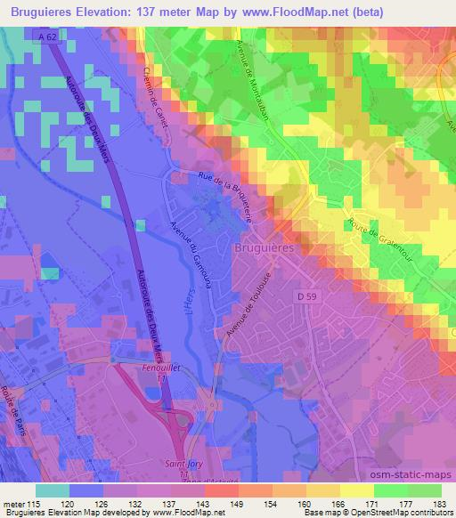 Bruguieres,France Elevation Map