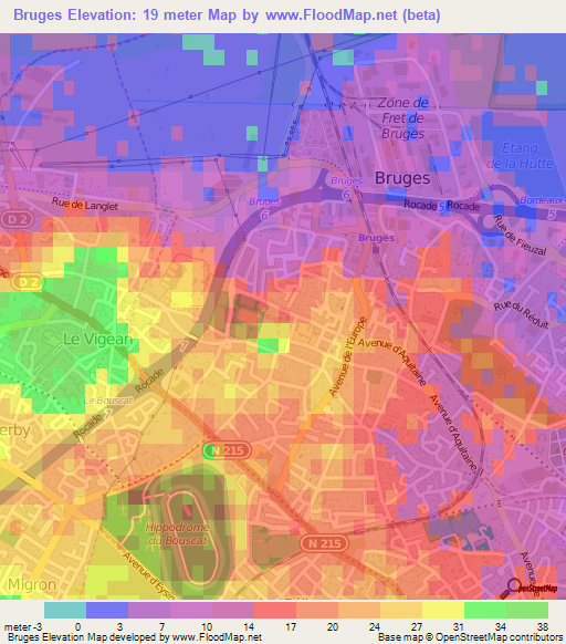 Bruges,France Elevation Map