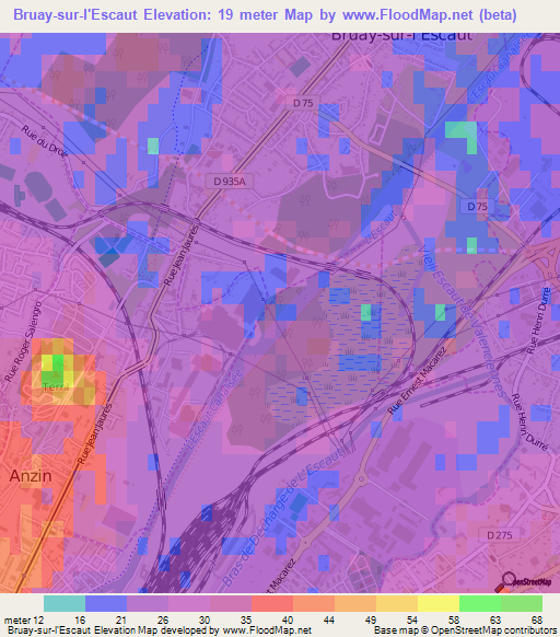 Bruay-sur-l'Escaut,France Elevation Map