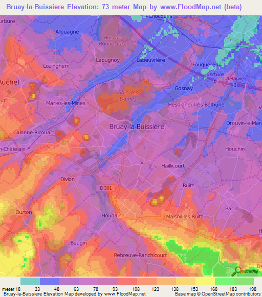 Bruay-la-Buissiere,France Elevation Map