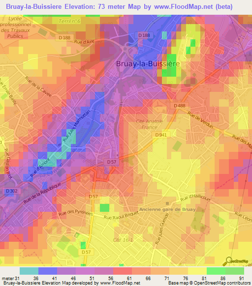 Bruay-la-Buissiere,France Elevation Map