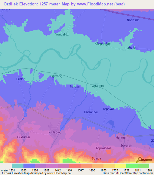 Ozdilek,Turkey Elevation Map