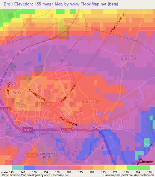 Brou,France Elevation Map