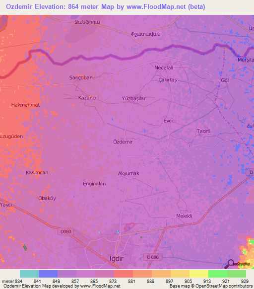 Ozdemir,Turkey Elevation Map