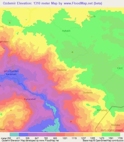 Ozdemir,Turkey Elevation Map