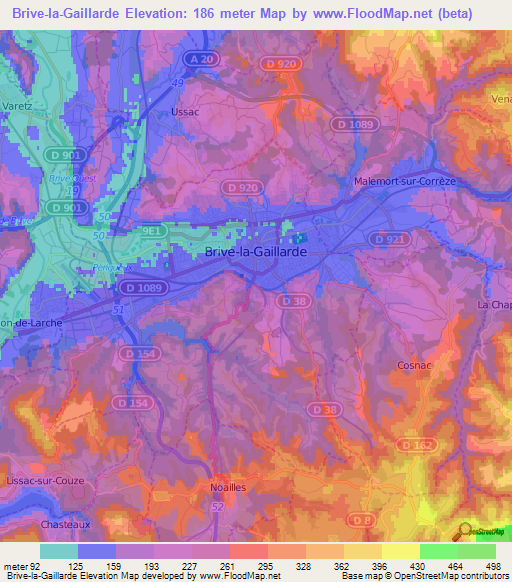 Brive-la-Gaillarde,France Elevation Map