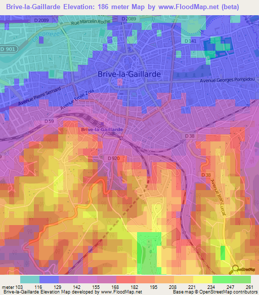 Brive-la-Gaillarde,France Elevation Map