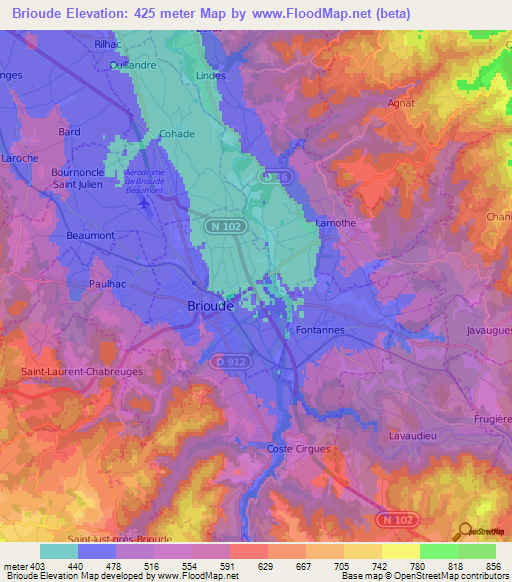 Brioude,France Elevation Map