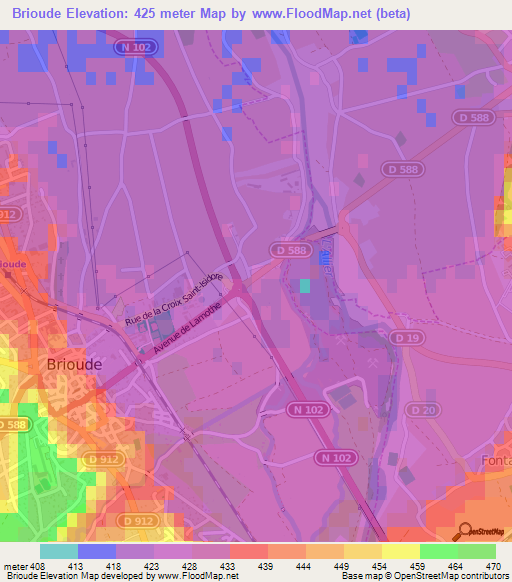 Brioude,France Elevation Map