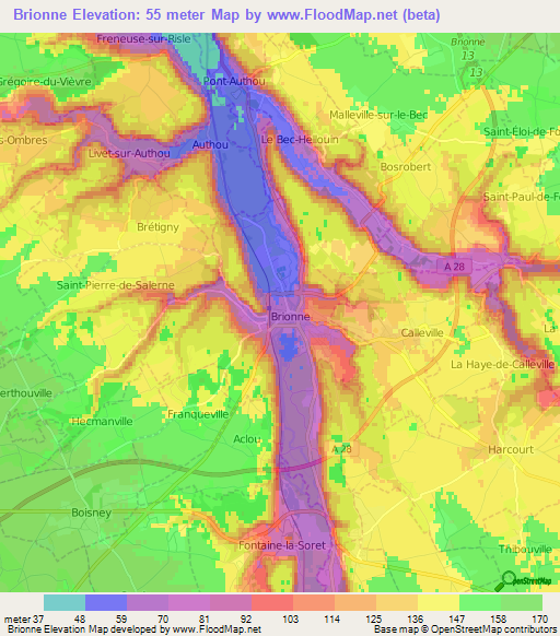 Brionne,France Elevation Map