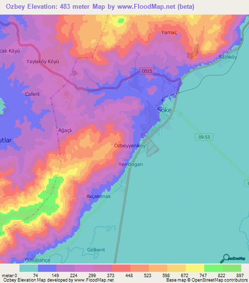 Ozbey,Turkey Elevation Map