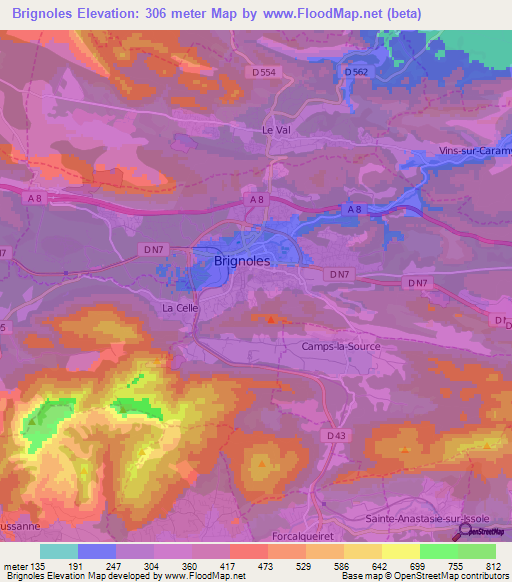 Brignoles,France Elevation Map