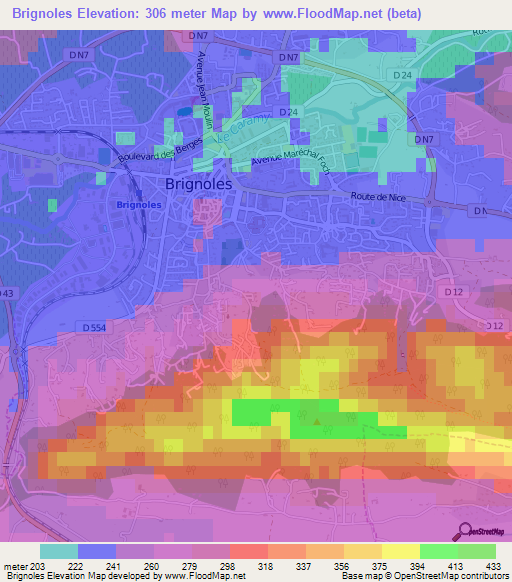 Brignoles,France Elevation Map