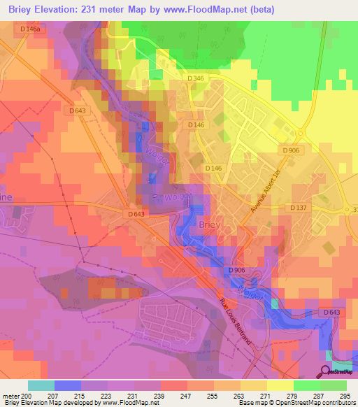 Briey,France Elevation Map