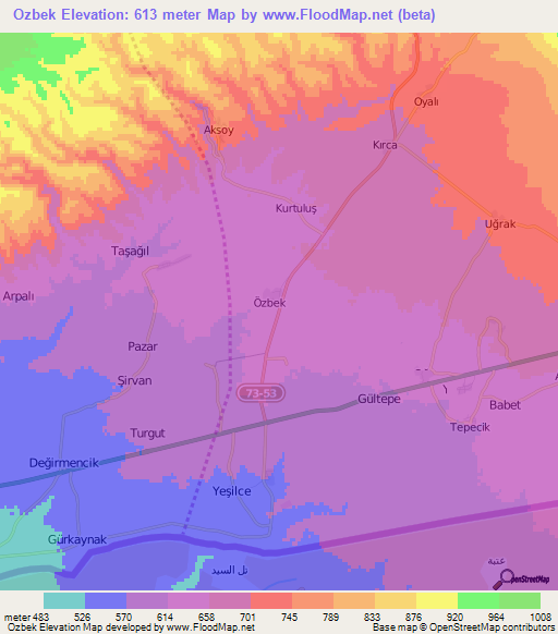 Ozbek,Turkey Elevation Map